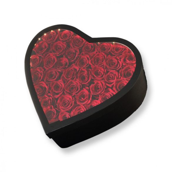 LED világítású Akryl dobozos 37-40 szálas Örök Rózsa box / Forever rose box - VÖRÖS