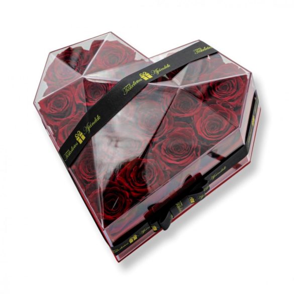 Akryl SZÍV dobozos 17 szálas Örök Rózsa box / Forever rose box - VÖRÖS