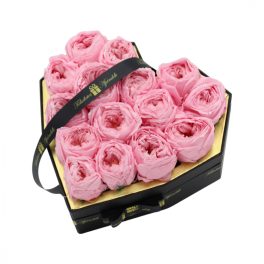   Akryl SZÍV dobozos 15 szálas Örök Rózsa box / Forever rose box - Garden Rose Rózsaszín