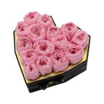 Akryl SZÍV dobozos 15 szálas Örök Rózsa box / Forever rose box - Garden Rose Rózsaszín