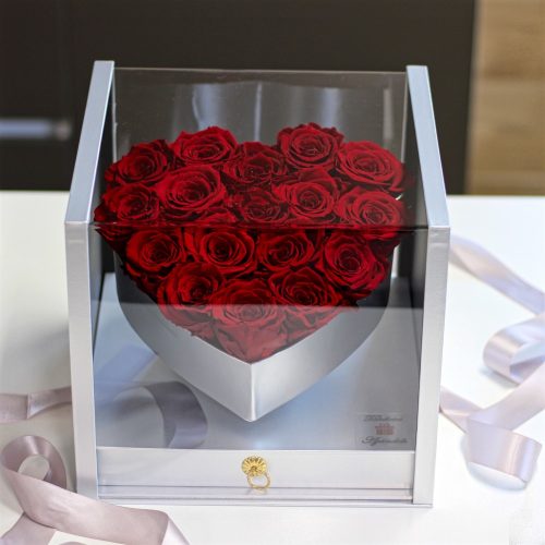 Akryl dobozos 17 szálas Örök Rózsa box / Forever rose box - VÖRÖS
