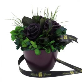   3 szálas Örök rózsa kompozíció kerámia kaspóban / Forever Rose  - Sötétlila
