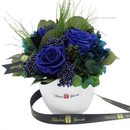   3 szálas Örök rózsa kompozíció kerámia kaspóban / Forever Rose  - Kék