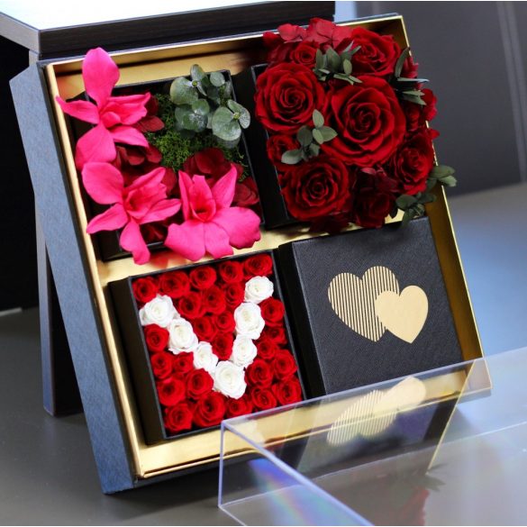 45 szálas LOVE MEGLEPETÉS AKRYL Örök Rózsa box / Forever rose box 1.