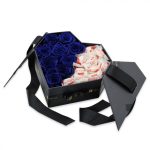 15 szálas örök rózsa kinyitható meglepetés box desszerttel - kék