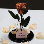 Nagy méretű búrába zárt METÁL Örök Rózsa / Forever Rose - Toffee
