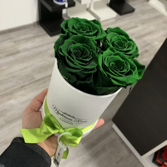 4 szálas Örök rózsa / Forever Rose Box henger díszdobozban - Smaragd