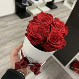   4 szálas Örök rózsa / Forever Rose Box henger díszdobozban - VÖRÖS