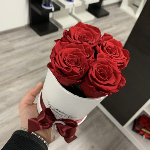 4 szálas Örök rózsa / Forever Rose Box henger díszdobozban - VÖRÖS