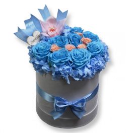   13 szálas Örök rózsa Babaváró box BOY / Forever Rose  - Világoskék