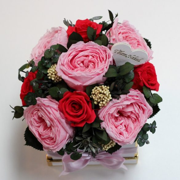 10 szálas Örök Garden rózsa növényes box / Forever Rose  - Rózsaszín