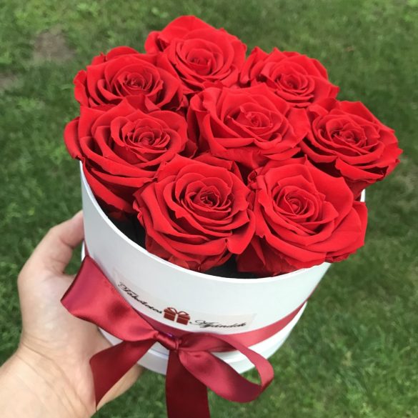 Örök rózsa / Forever Rose Box kis henger díszdobozban VÖRÖS - AJÁNDÉK KÖNYVVEL
