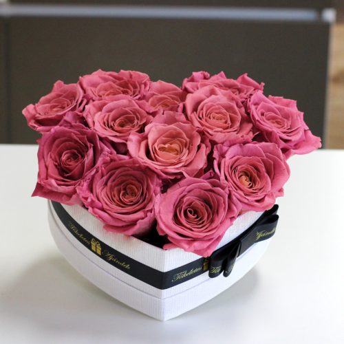 Örök rózsa / Forever Rose Box szív alakú díszdobozban - Cranberry