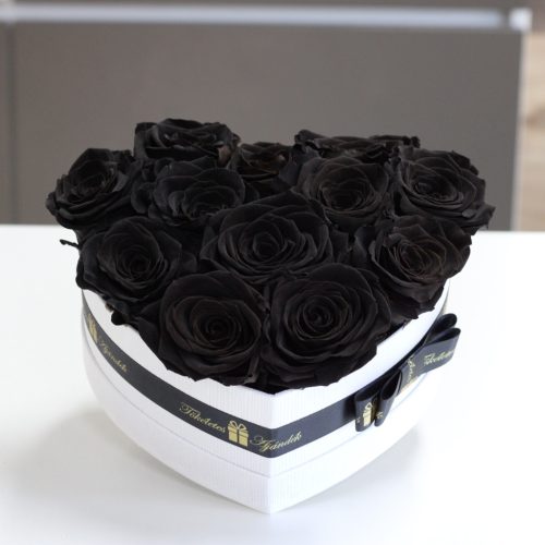 Örök rózsa / Forever Rose Box szív alakú díszdobozban - Fekete