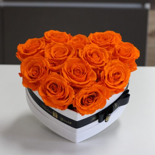 Örök rózsa / Forever Rose Box szív alakú díszdobozban - Narancs