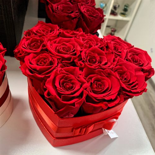 Örök rózsa / Forever Rose Box szív alakú díszdobozban - VÖRÖS